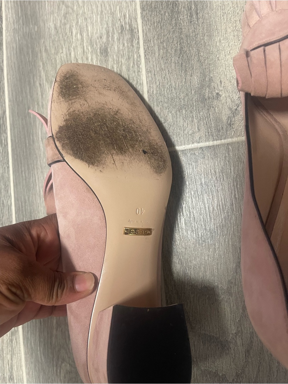 Gucci Pink Suede Fringe Loafers with Gold GG - Picture 13 of 16